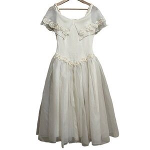 Vintage Beaded Sequin Detail Linen Chiffon Wedding Dress Size 6